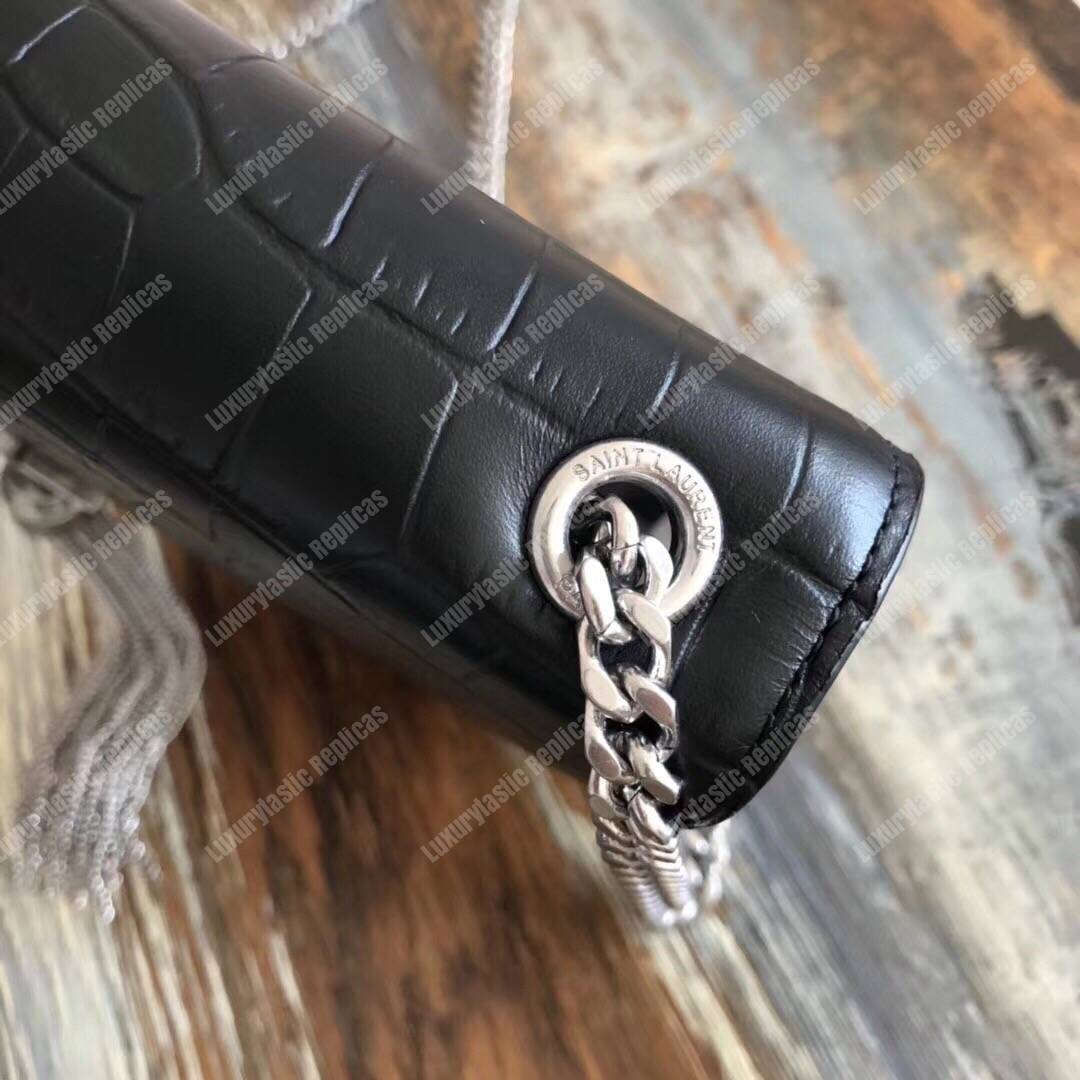 Saint Laurent Kate Small With Tassel Black Crocodile