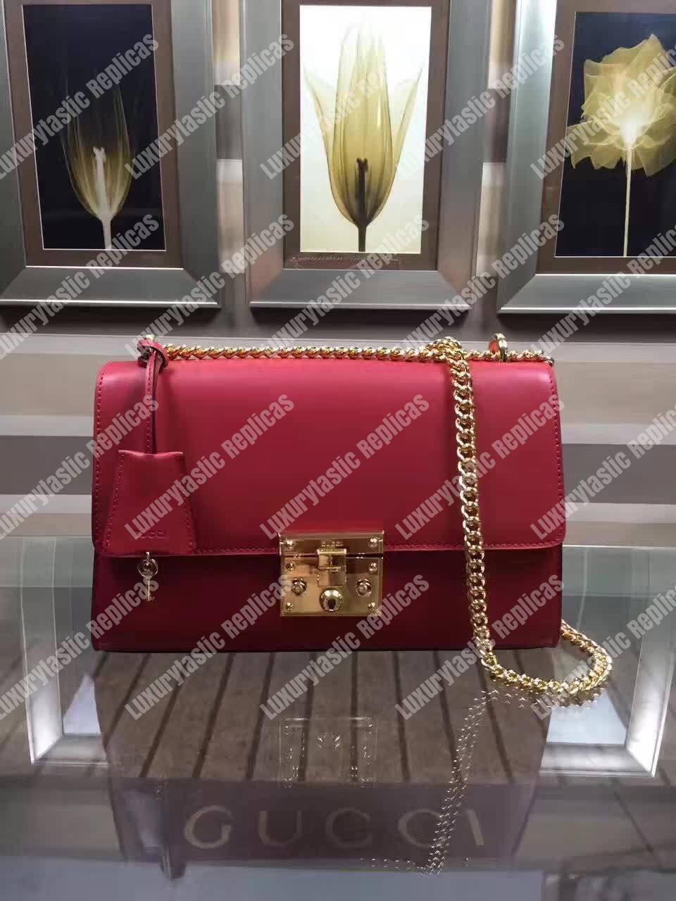 G*u*i padlock leather shoulder bag red