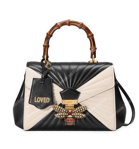 G*u*i queen margaret top handle bag black white