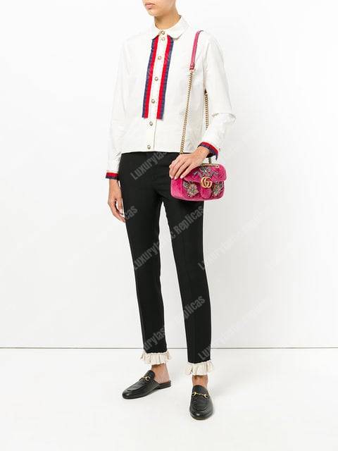 G*u*i gg marmont embroidered velvet mini bag ribbon
