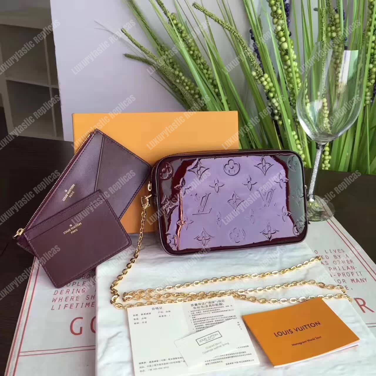 LV Camera Pouch Monogram Vernis Leather Amarante