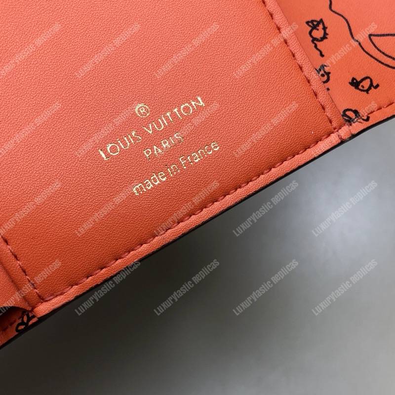 LV Twist Compact Wallet Catogram Dogs and Cats Brown Orange