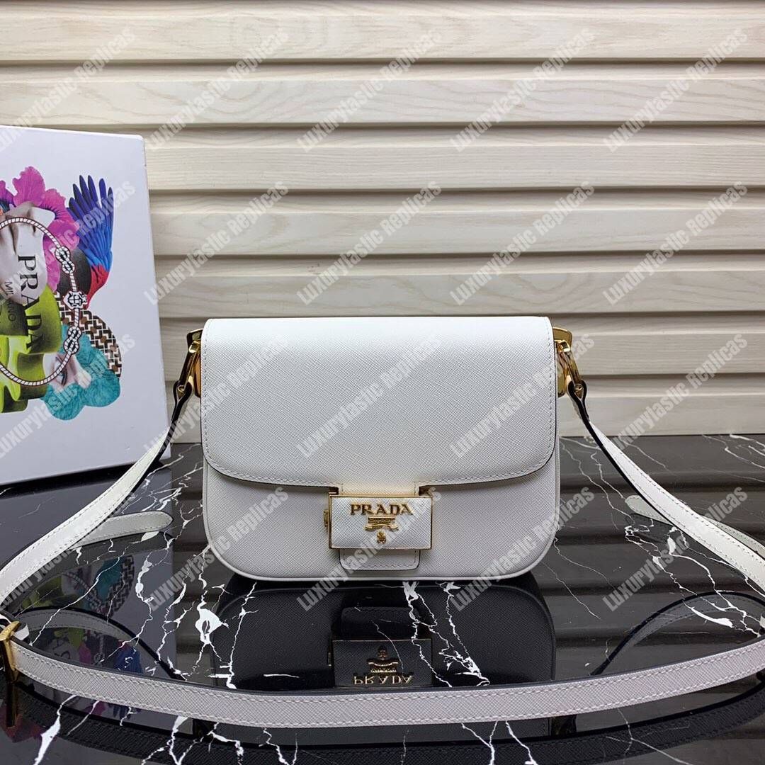 Pra*a emblème saffiano leather bag white