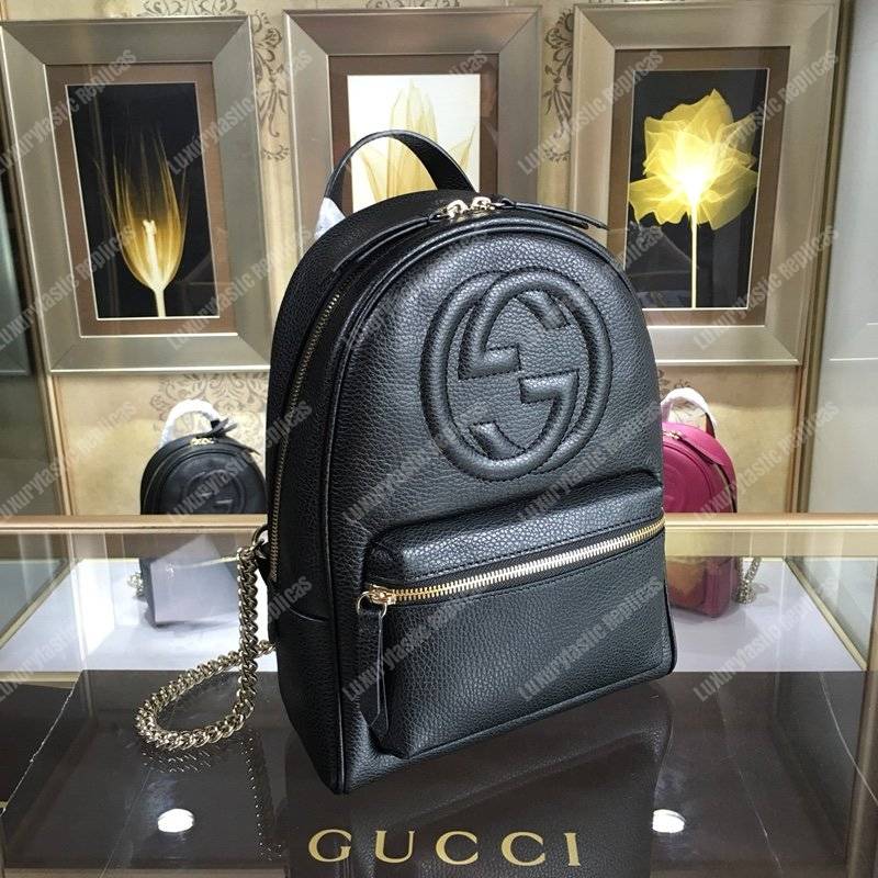 G*u*i soho leather chain backpack black