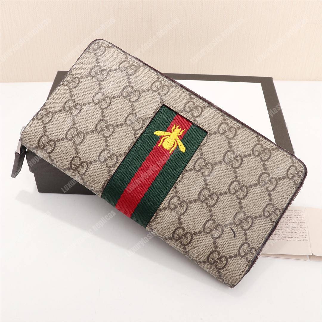 G*u*i web gg sup*e zip around wallet with bee embroidery