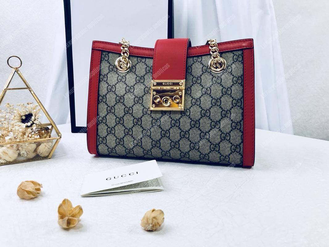 G*u*i padlock medium gg shoulder beige/ebony red