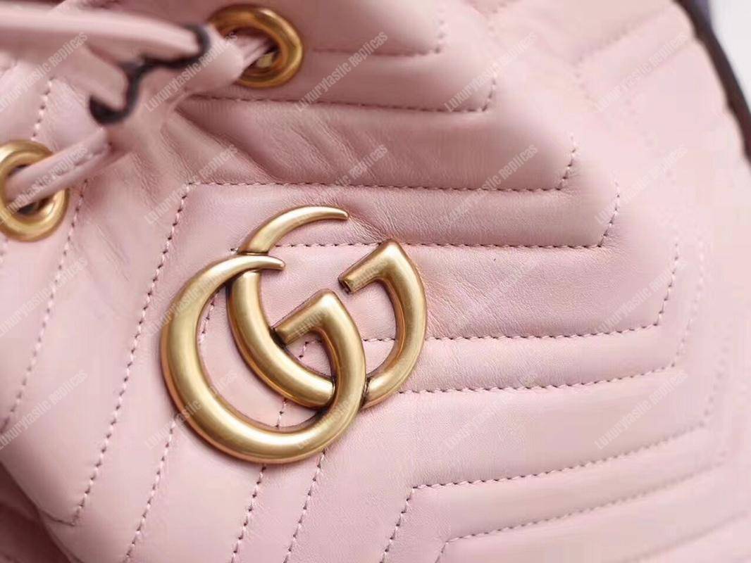 G*u*i gg marmont chevron leather bucket bag light pink