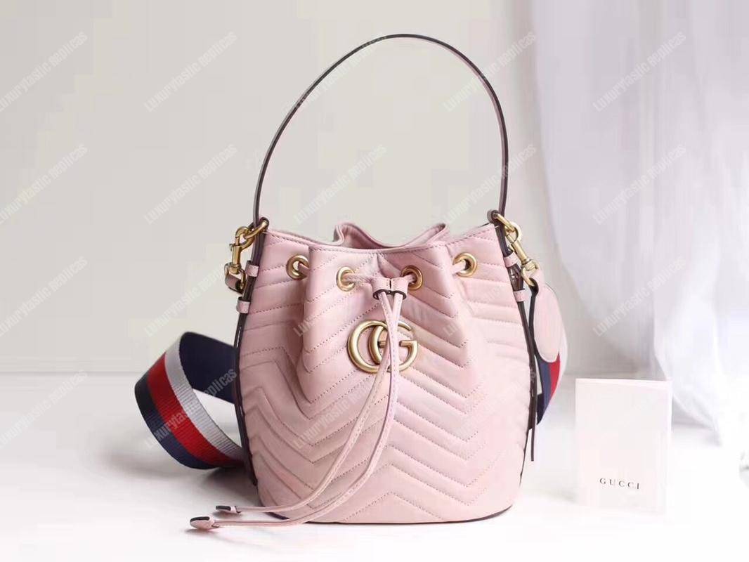 G*u*i gg marmont chevron leather bucket bag light pink