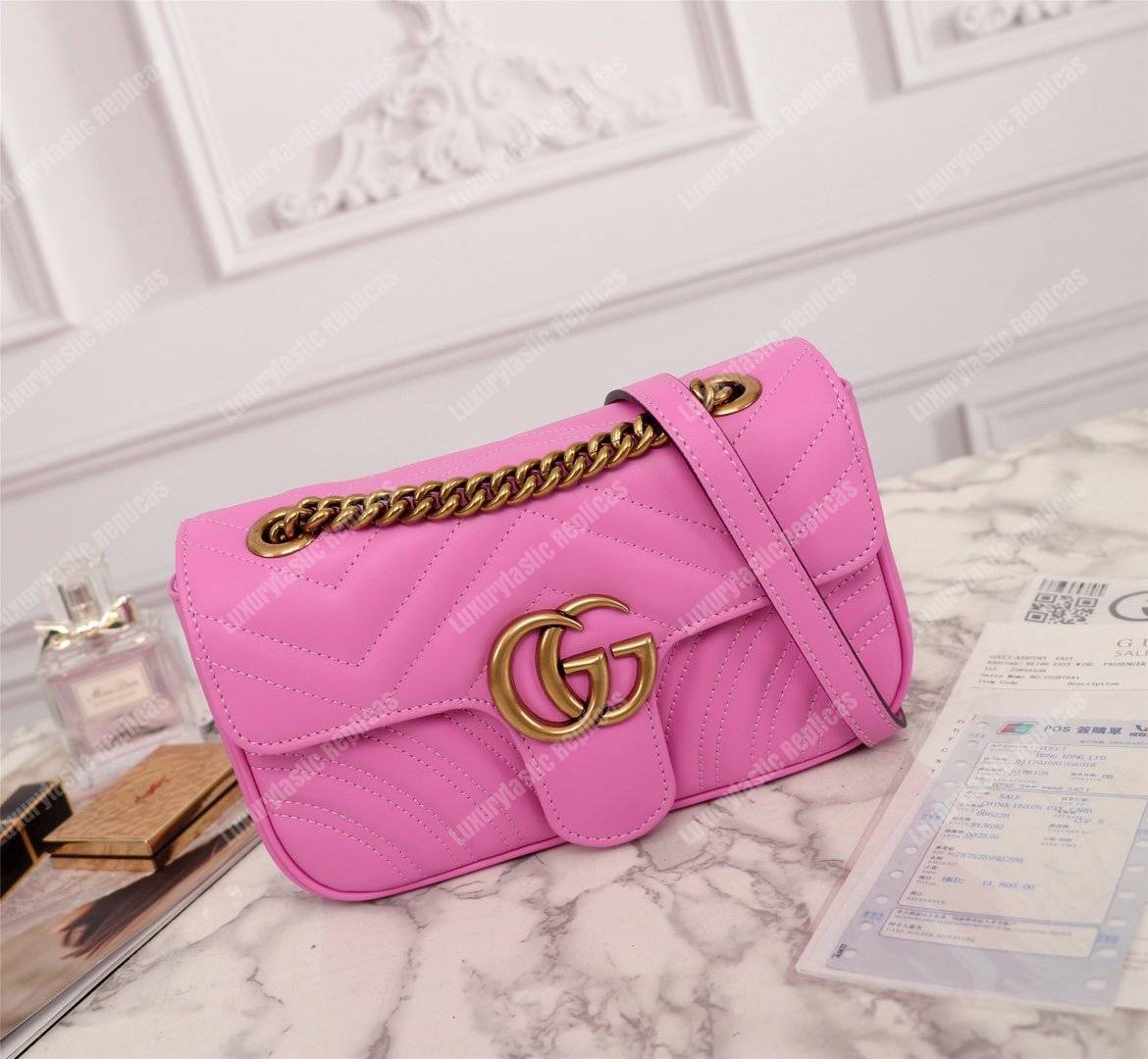 G*u*i gg marmont matelassé mini bag candy pink