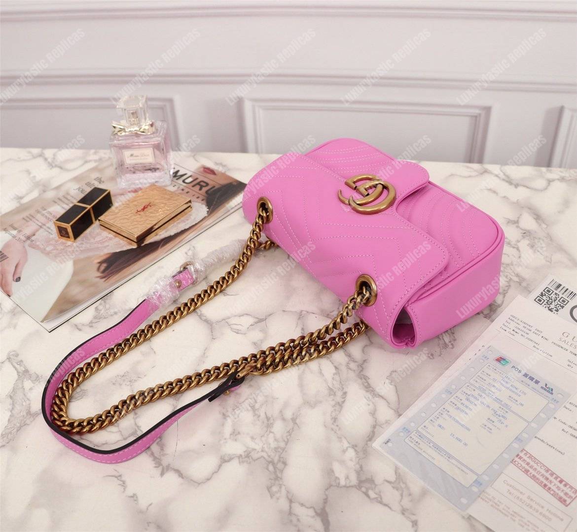 G*u*i gg marmont matelassé mini bag candy pink