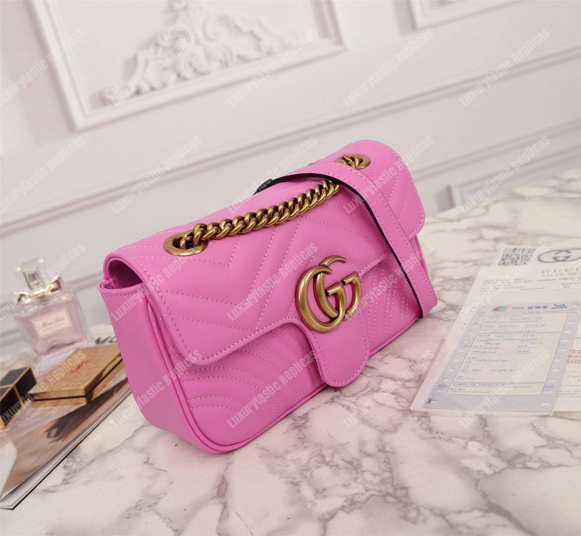 G*u*i gg marmont matelassé mini bag candy pink