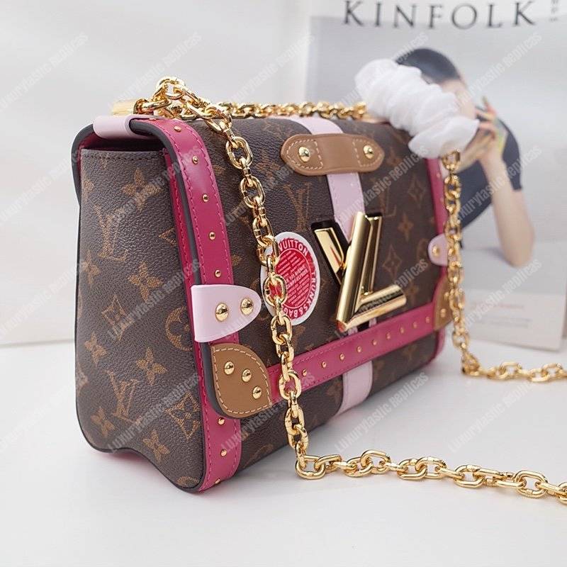 ﻿LV Twist MM Epi Leather With Monogram Canvas Pink