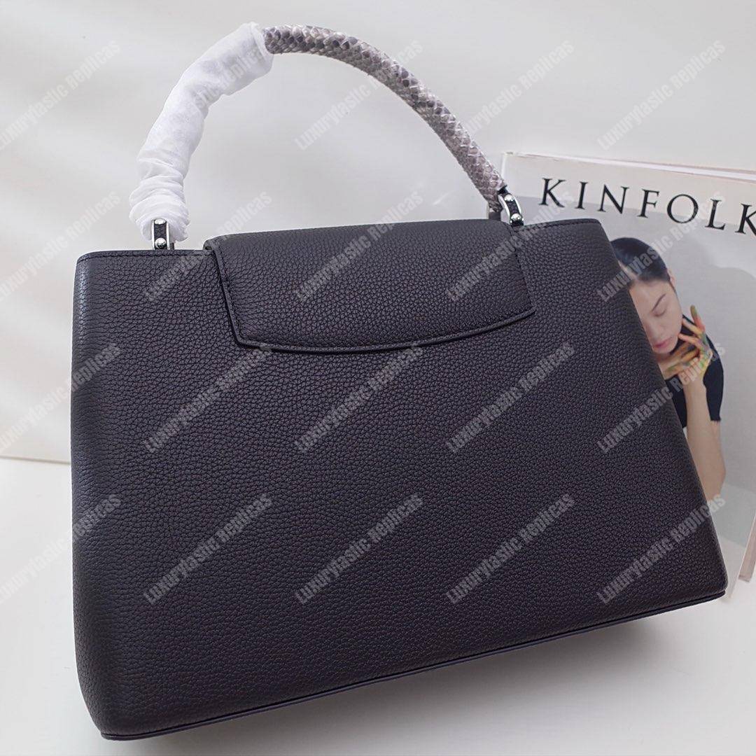 LV Capucines MM Noir Python Leather Trim