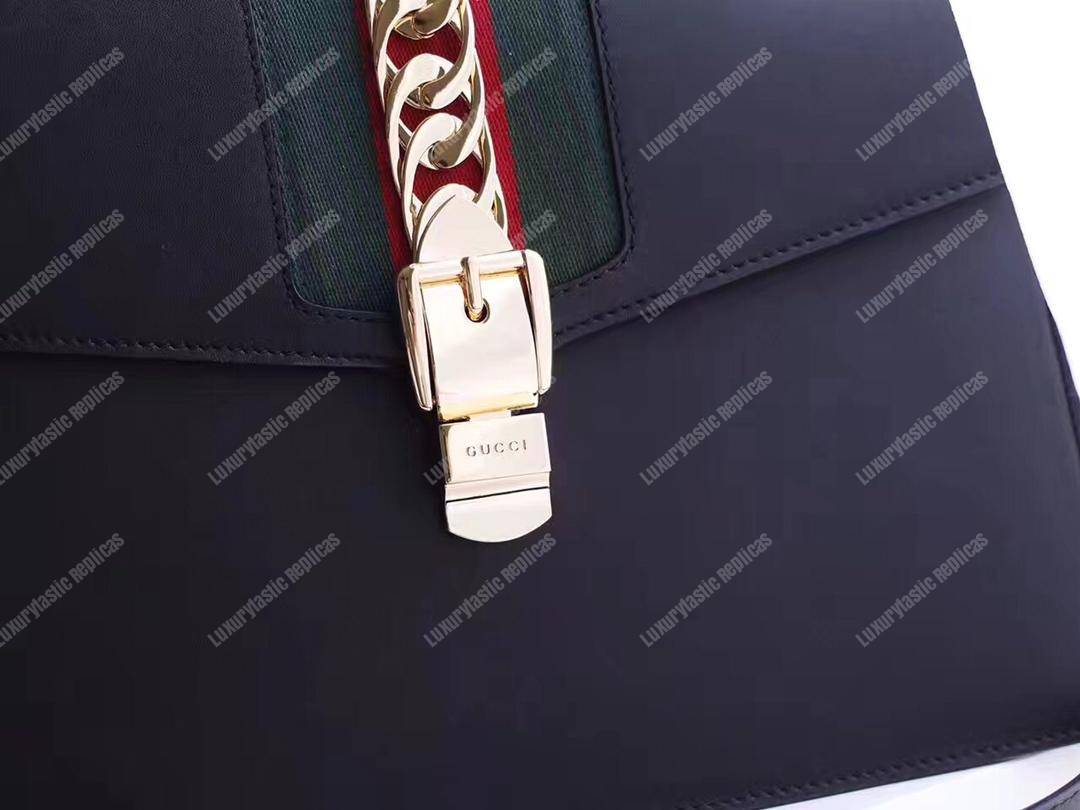 G*u*i sylvie medium top handle bag black leather