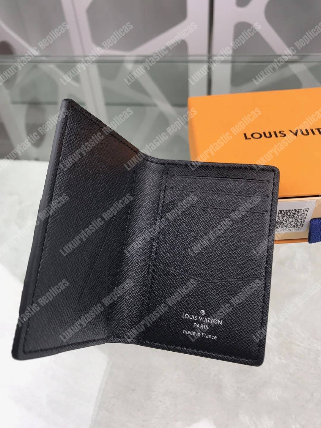 LV Pocket Organizer De Posh Blue White Stripe Taiga