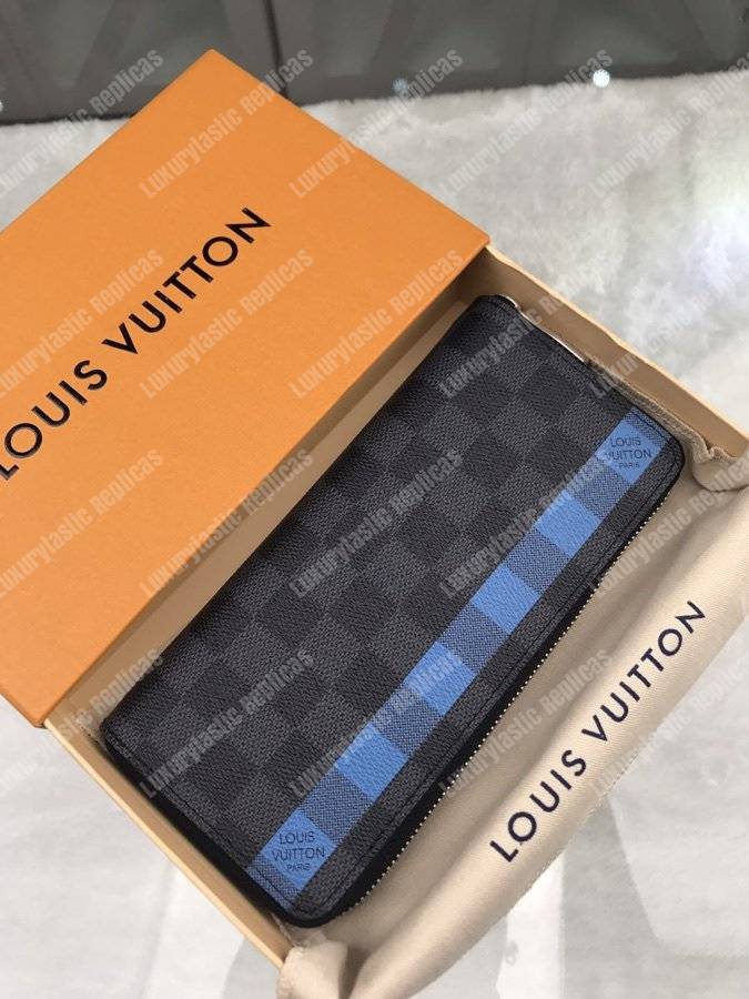 LV Zippy Wallet Vertical Damier Graphite Canvas Blue Stripe