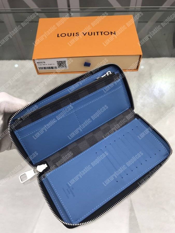 LV Zippy Wallet Vertical Damier Graphite Canvas Blue Stripe