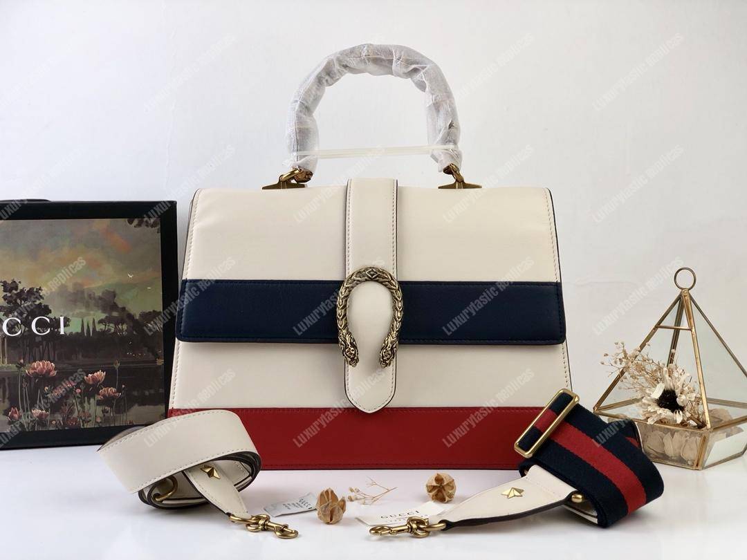 G*u*i dionysus large smooth leather bamboo top handle bag blue/green/red