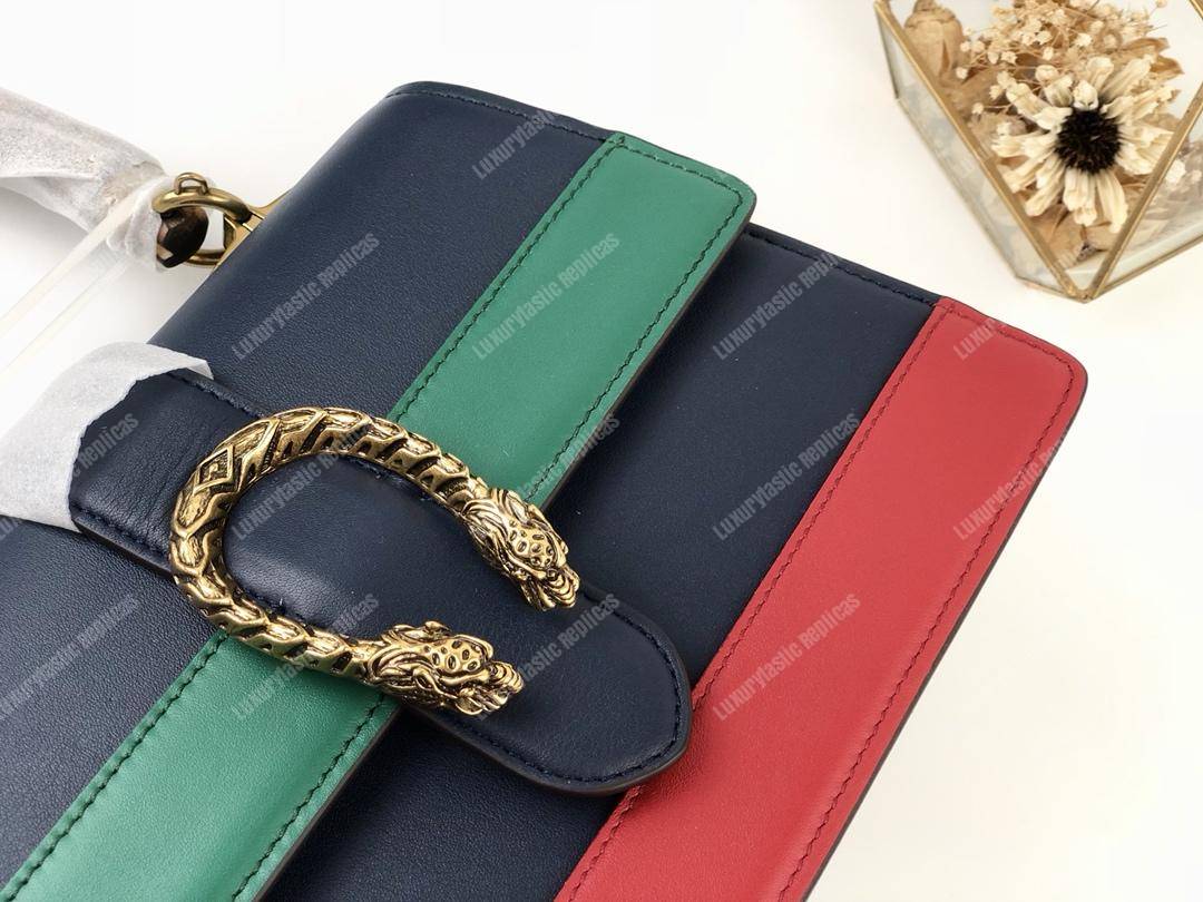 G*u*i dionysus medium smooth leather bamboo top handle bag blue/green/red