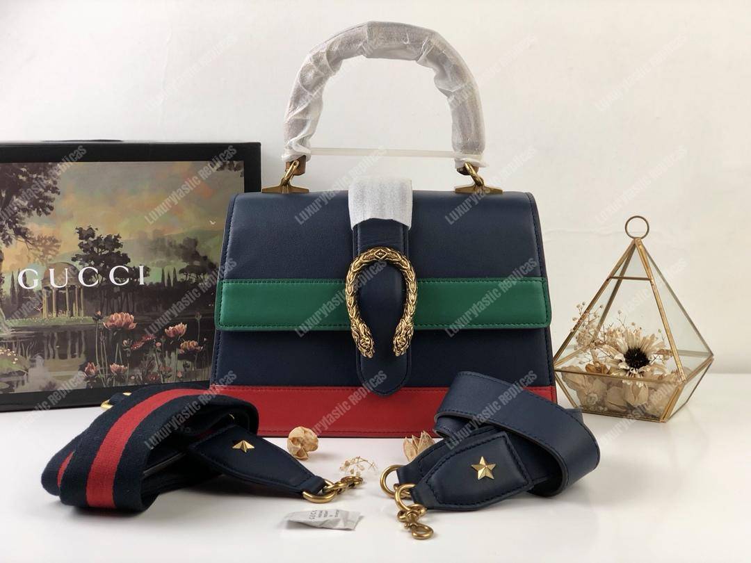 G*u*i dionysus medium smooth leather bamboo top handle bag blue/green/red