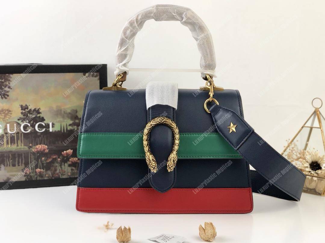 G*u*i dionysus medium smooth leather bamboo top handle bag blue/green/red
