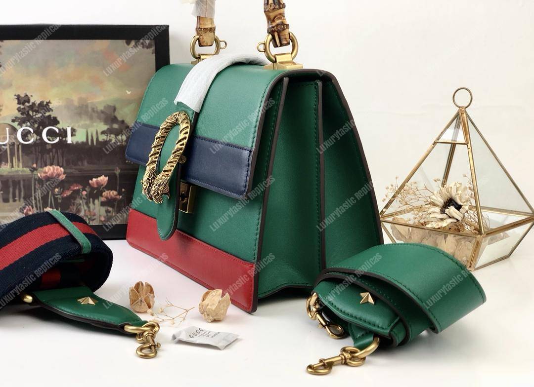G*u*i dionysus medium smooth leather bamboo top handle bag green/blue/red