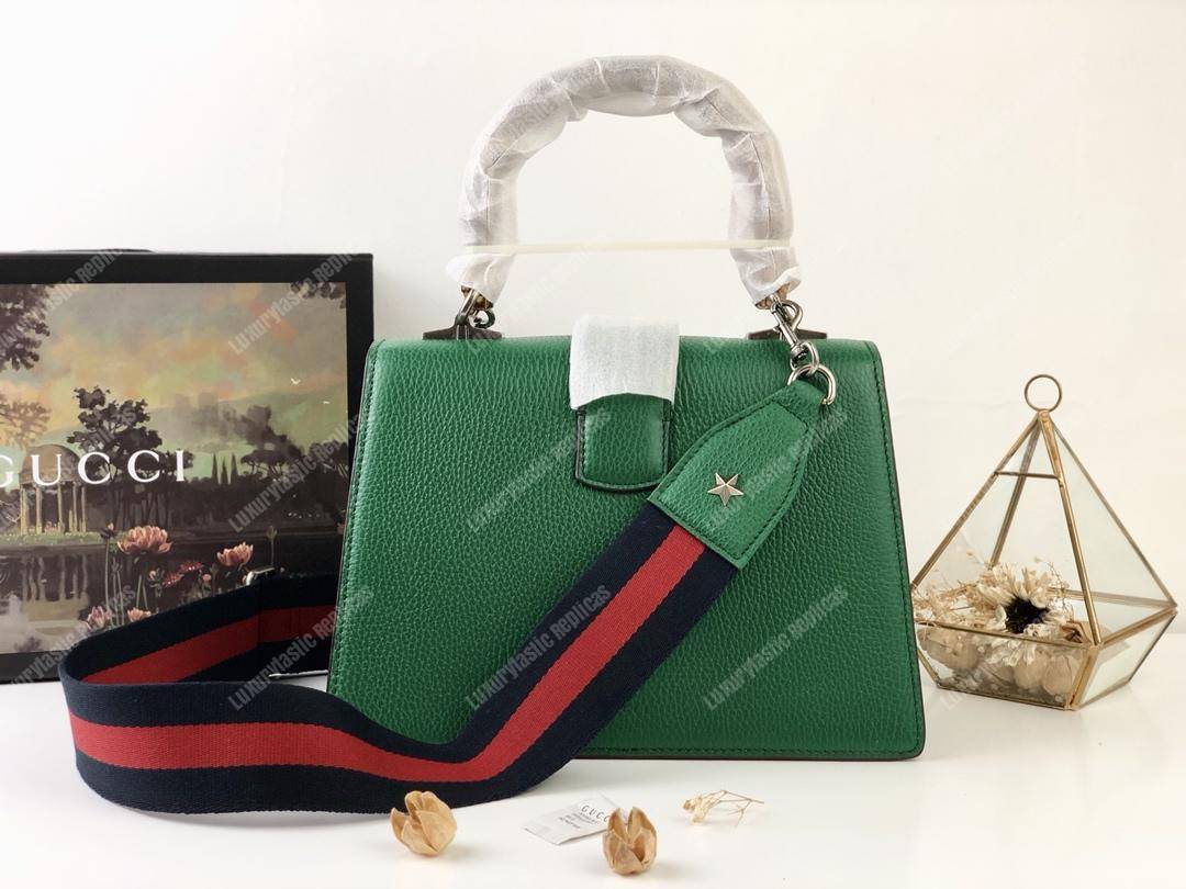 G*u*i dionysus medium grainy leather bamboo top handle bag green