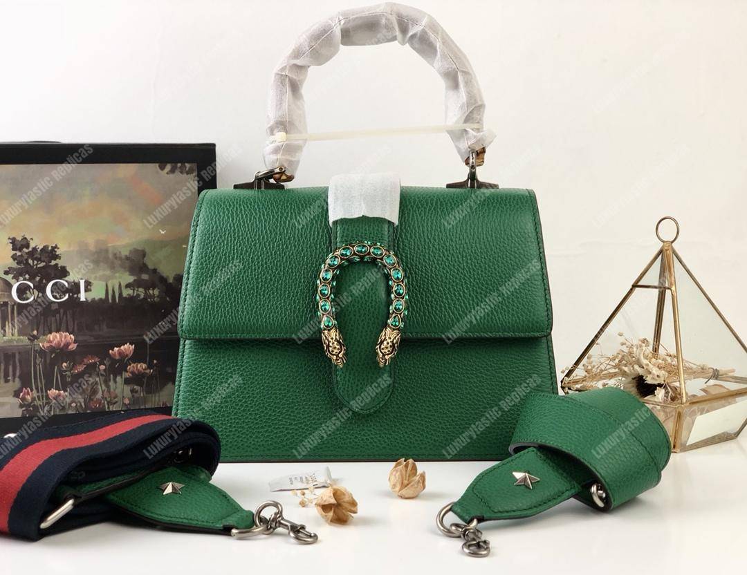 G*u*i dionysus medium grainy leather bamboo top handle bag green