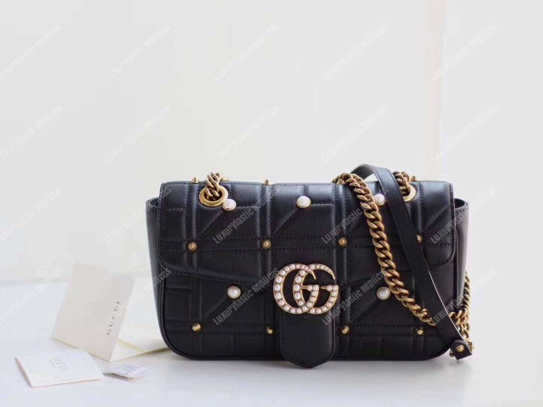 G*u*i gg marmont small matelassé shoulder bag with pearls black