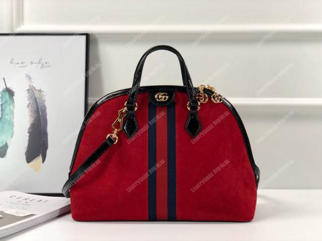 G*u*i ophidia red suede medium top handle bag
