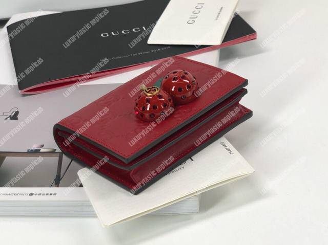G*u*i signature card case wallet with cherries red