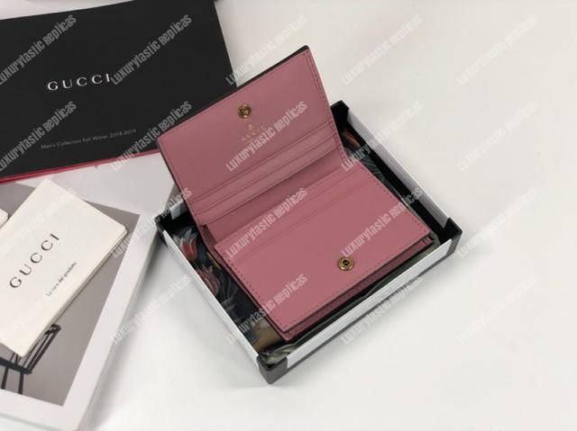 G*u*i signature card case wallet with cherries pink