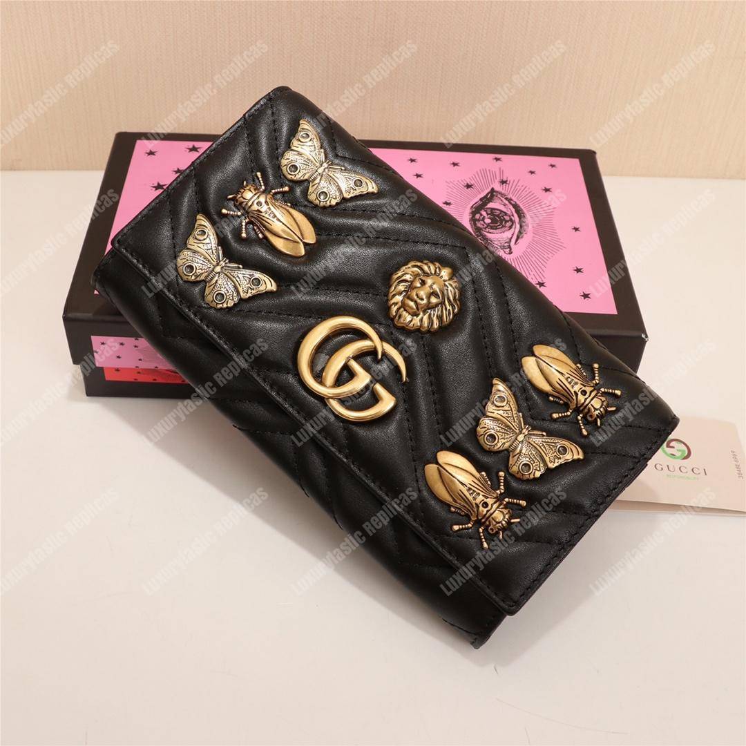 G*u*i gg marmont continental wallet with animal studs black