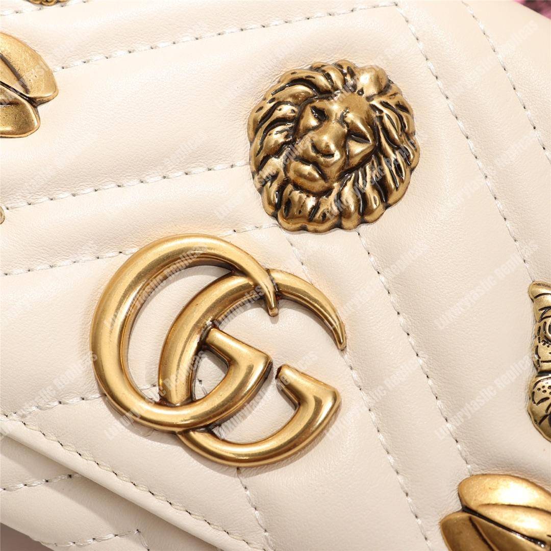 G*u*i gg marmont continental wallet with animal studs white