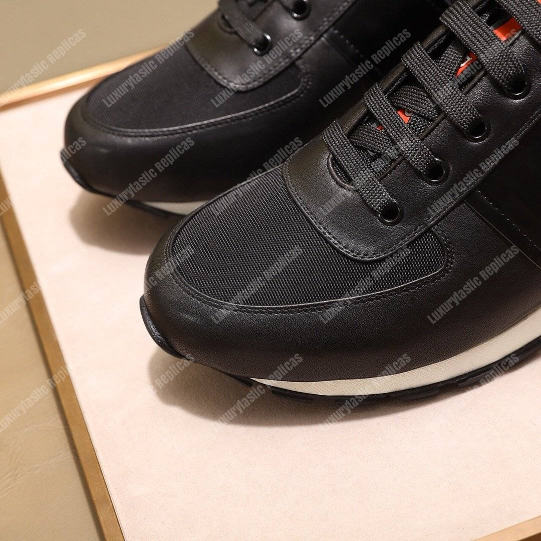 Pra*a fabric and leather sneakers black