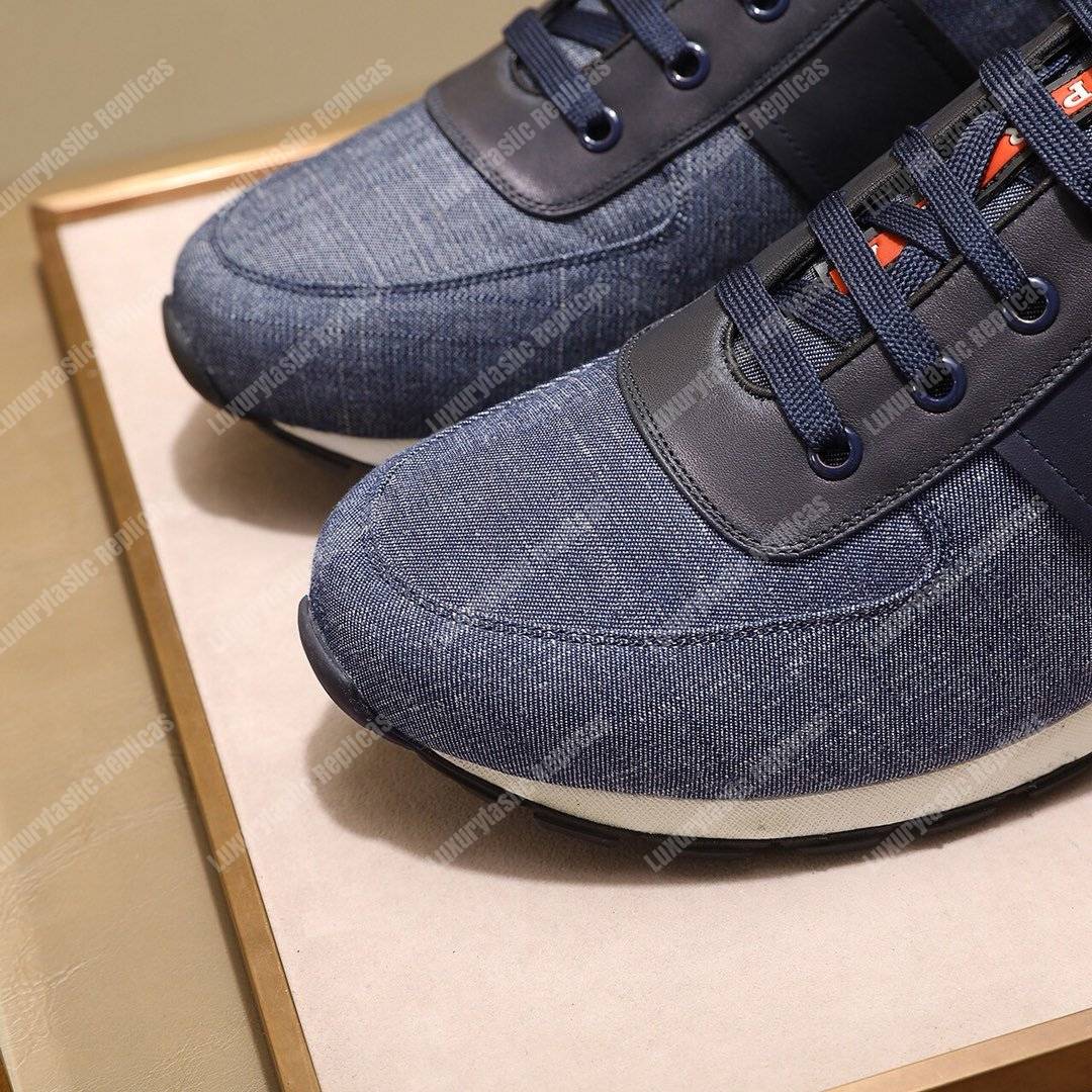Pra*a fabric and leather sneakers blue/black