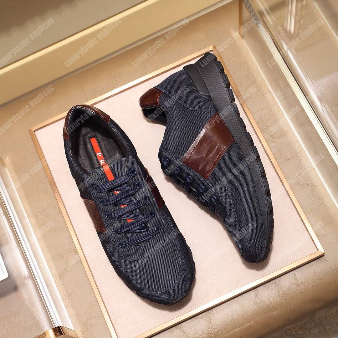 Pra*a fabric and leather sneakers black/brown