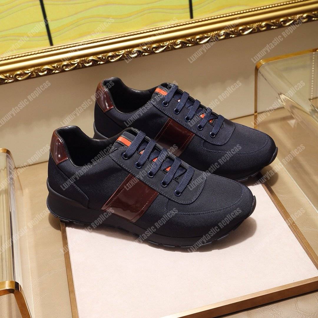 Pra*a fabric and leather sneakers black/brown