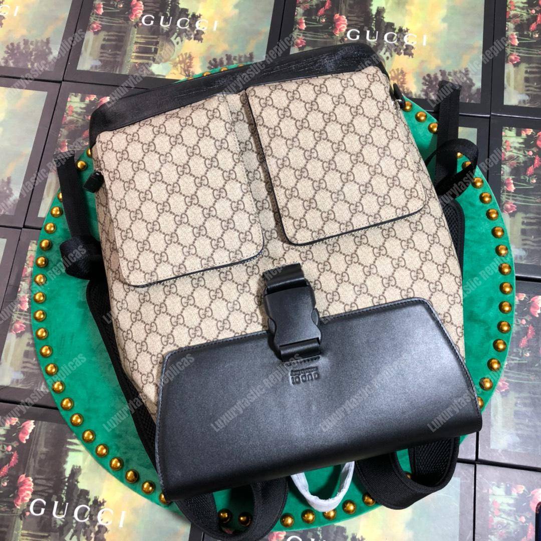 G*u*i gg sup*e backpack black leather double pocket