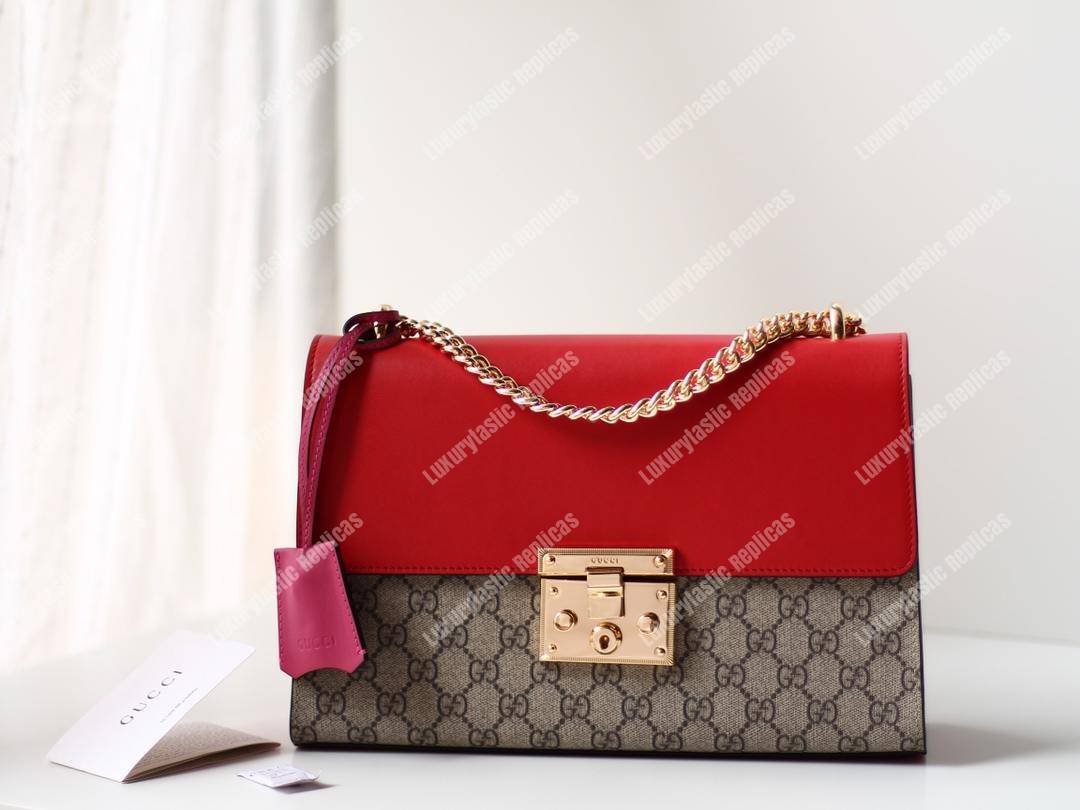 G*u*i padlock medium gg shoulder red/pink