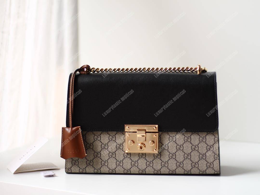 G*u*i padlock medium gg shoulder black/brown