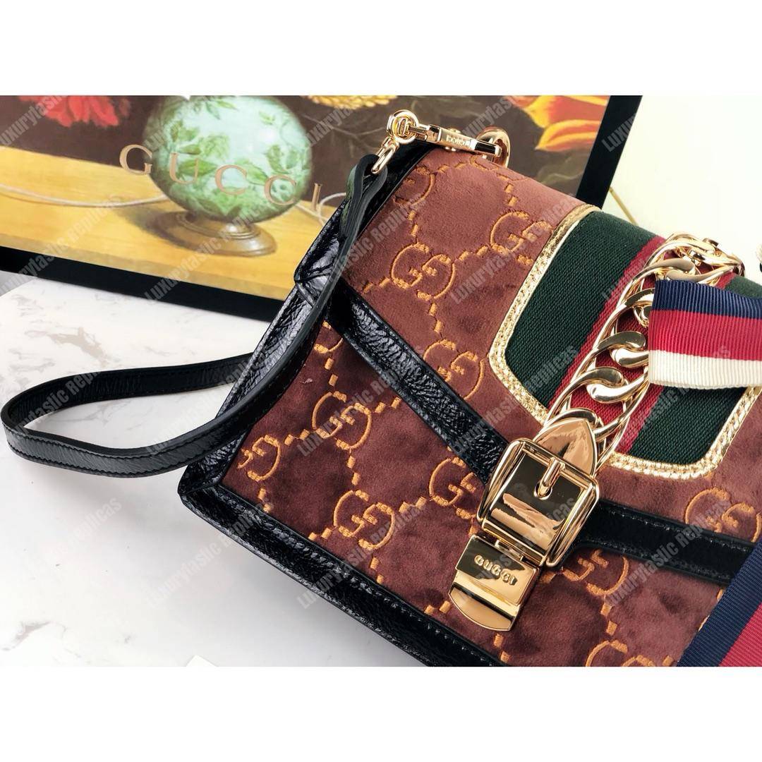 G*u*i sylvie gg velvet small shoulder bag brown
