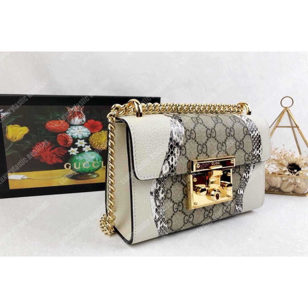 G*u*i abstract padlock shoulder bag white