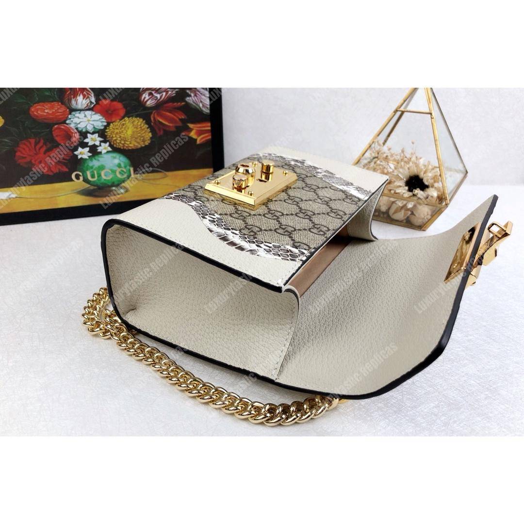 G*u*i abstract padlock shoulder bag white