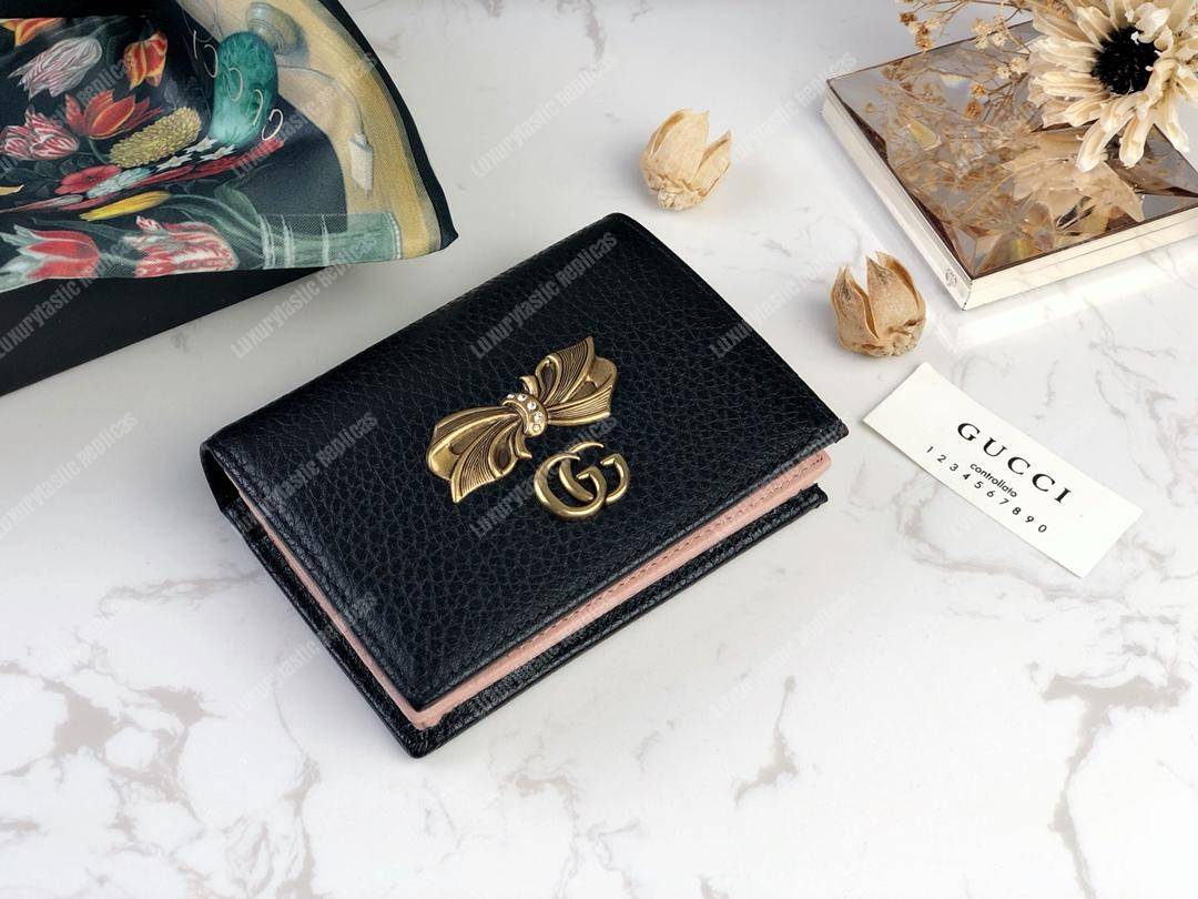 G*u*i leather zip wallet with bow black