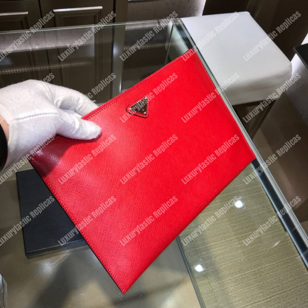 Pra*a saffiano leather pouch red