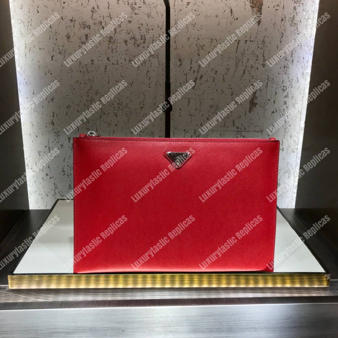 Pra*a saffiano leather pouch red