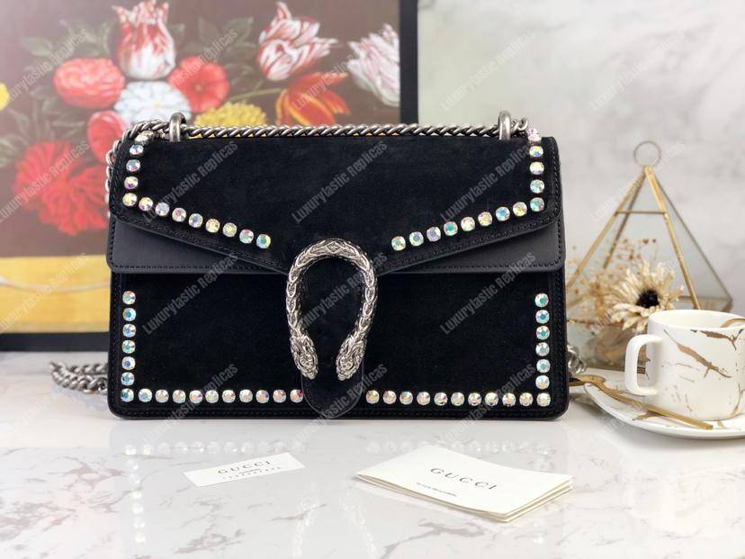 G*u*i black suede crystal small dionysus shoulder bag