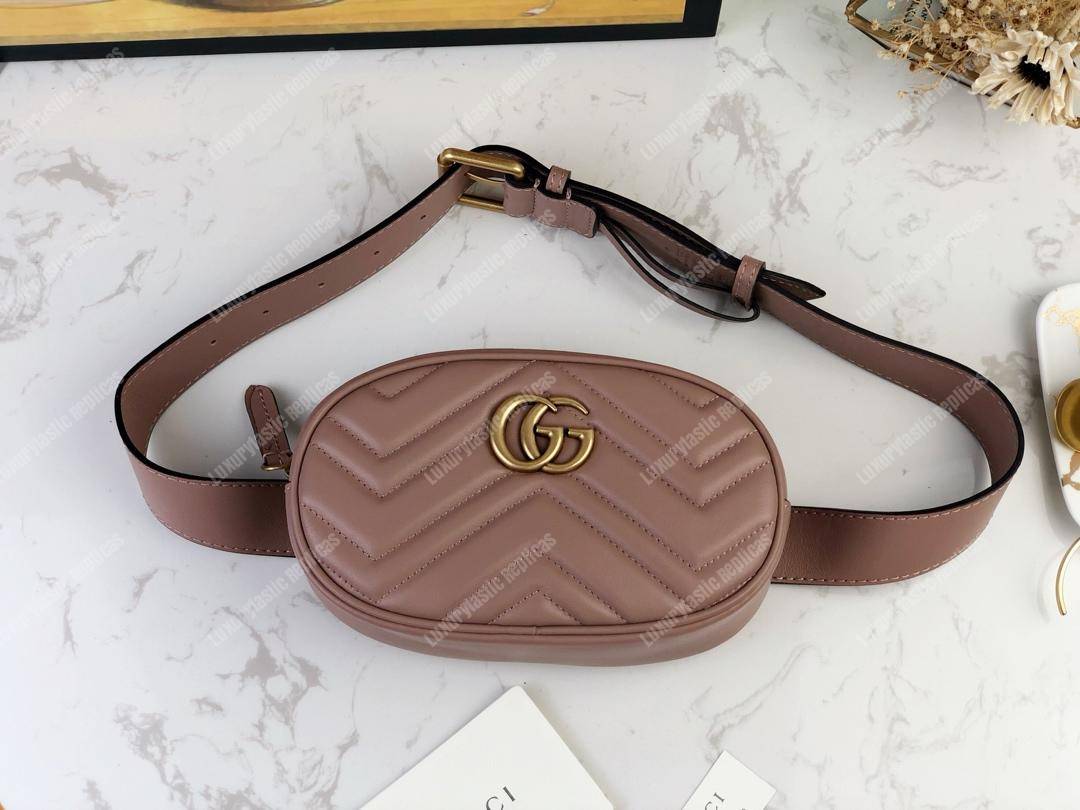 G*u*i gg marmont matelassé leather belt bag dusty pink