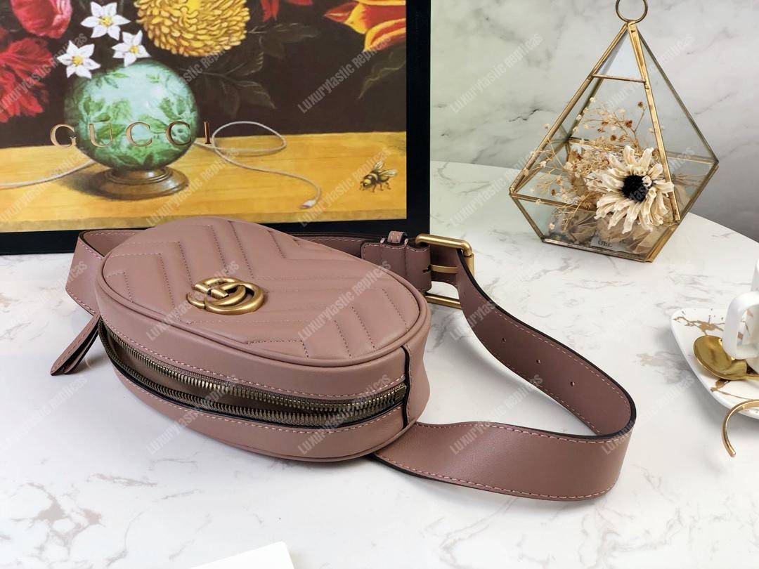 G*u*i gg marmont matelassé leather belt bag dusty pink
